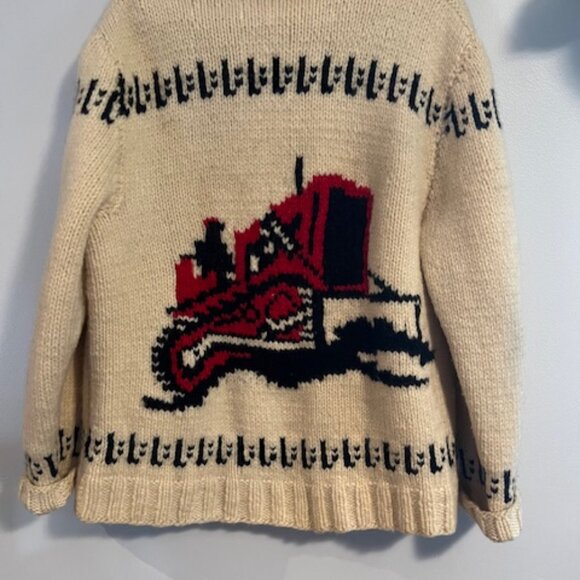 Cowichan Curling style Vintage 1960's Wool Sweater, Bulldozer - Picture 6 of 16